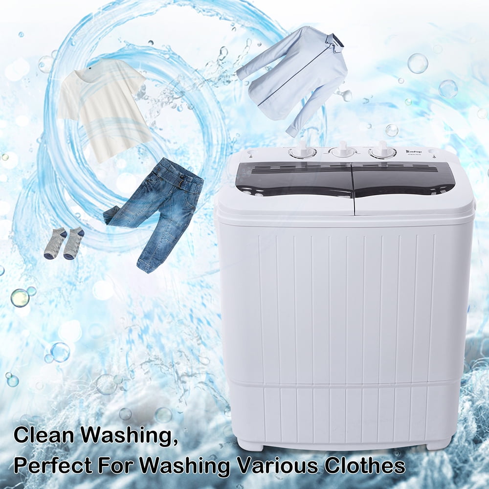 Semi-Automatic Twin Tub Washing Machine, 14.3Lbs (7.7Lbs Wash/6.6Lbs Spin) Compact Washer with Drain Pump, 240W Portable Washer Dryer Combo for Home Dorm