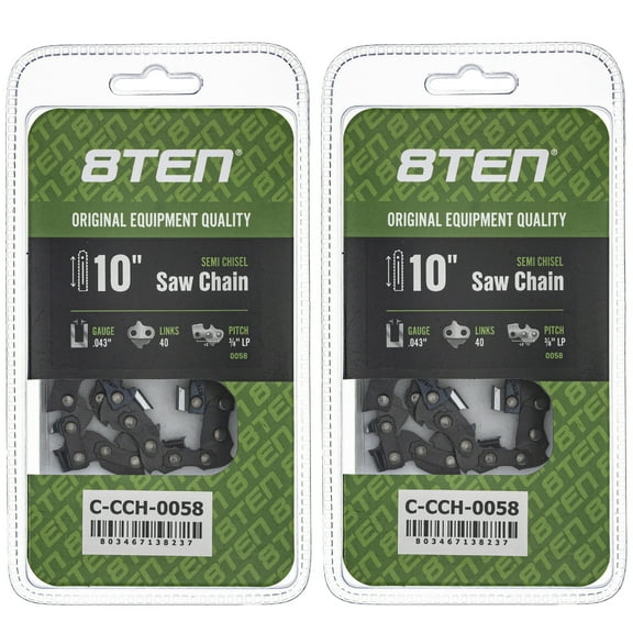 Semi Chisel Chainsaw Chain 10 inch .043 3/8 LP 40DL for Ryobi Poulan 2 Pack 810-CCC2270H