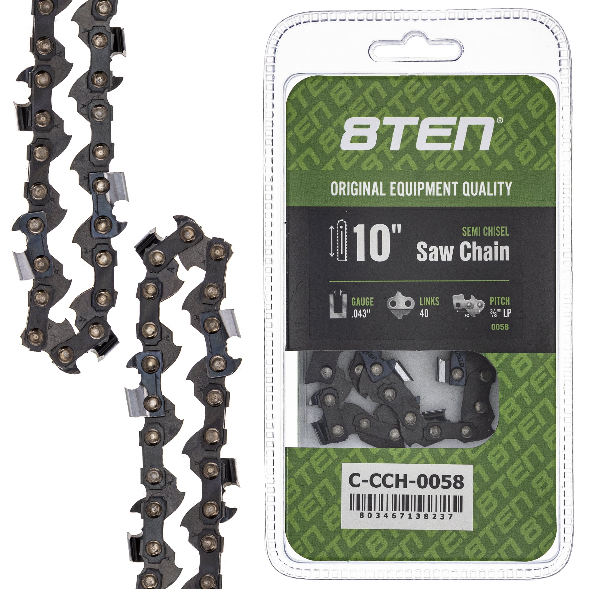 Semi Chisel Chainsaw Chain 10 inch .043 3/8 LP 40DL for Ryobi Poulan ...