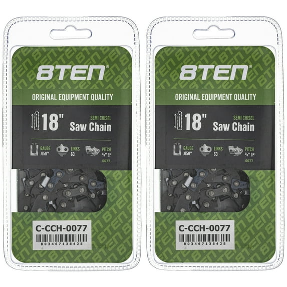 Semi Chisel Chainsaw Chain 18 inch .050 3/8 LP 63DL for Craftsman Worx 2 Pack 810-CCC2299H