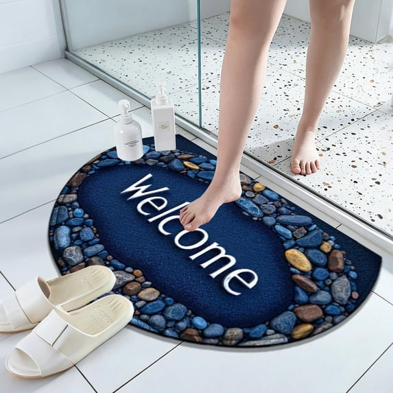 Semi-Circle Entrance Door Mat, 24"x16" Non Slip Absorbent Welcome Mat, Indoor/Outdoor Stain Resistant Floor Rug for Bathroom Kitchen Entryway