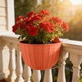 thumbnail image 1 of Semi Circle Hanging Wall Planter, Wall Mounted Half Round Flower Pot for Outdoor Indoor Decoration, Imitation Rattan Plastic Baskets Container with Drainage, for Home Office Balcony Fence （Red）, 1 of 6