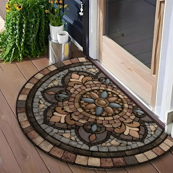 Semi-Circle Non-Slip Absorbent Floor Mat, Fast-Drying Polyester Half-Round Door Mat for Bathroom, Kitchen, Entryway, Home & Office, 40×60 cm