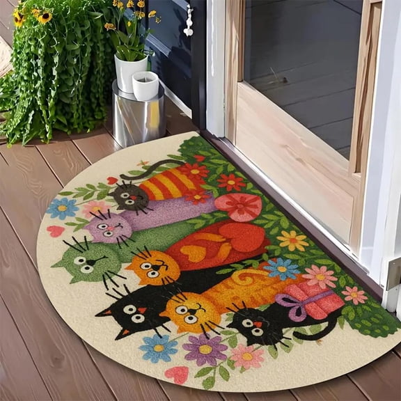 Semi-Circle Non-Slip Absorbent Floor Mat, Fast-Drying Polyester Half-Round Door Mat for Bathroom, Kitchen, Entryway, Home & Office, 40×60 cm