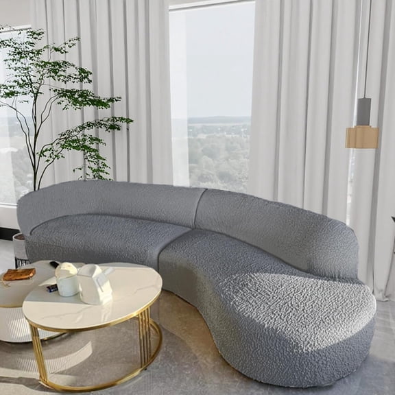 Semi-Circular Curved Sofa Cover, Stretch Curved Sofa Slipcover Non-Slip Modern Cloud Couch Cover Protector for Restaurant Cafe Bar Living Room (Grey,2seat(57-72in))