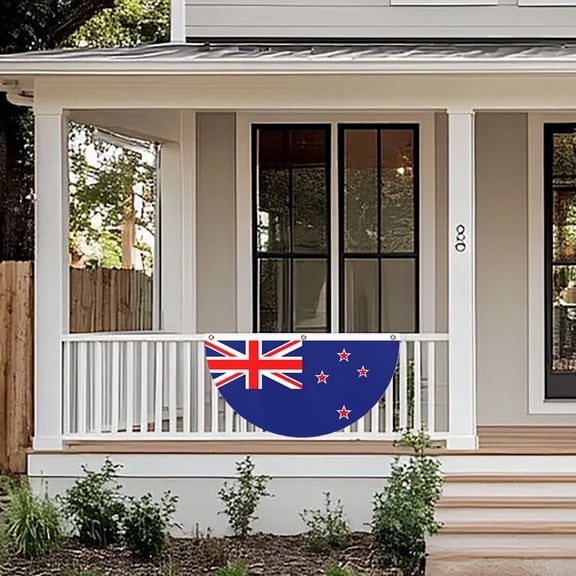 Semi Circular Fan Shaped Polyester New Zealand National Flag Style A with Brass Grommets 90x45cm for Walls Front Door Fences