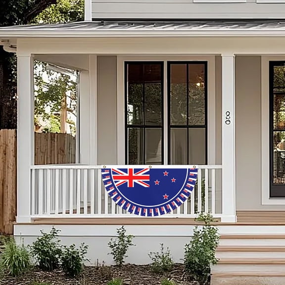 Semi Circular Fan Shaped Polyester New Zealand National Flag Style B with Brass Grommets 90x45cm for Walls Front Door Fences