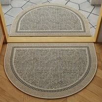 Semi-Circular Non-Slip Doormat | Textured Entrance Rug | Absorbent Floor Mat for Home Bathroom Office | 60x40cm Khaki Polyester Carpet | Moisture Resistant & Durable