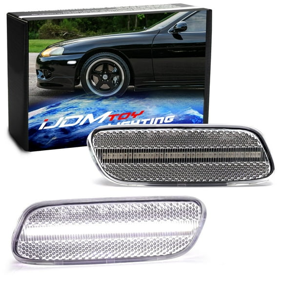 Semi-Clear Lens 30-SMD Xenon White Full LED Strip Front Bumper Side Marker Light Kit For Lexus 1992-2000 SC300 SC400, Replace OEM Amber Front Sidemarkers