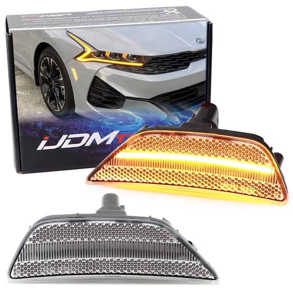 Semi-Clear Lens 36-SMD Amber Full LED Bumper Side Marker Light Kit For Kia 2021-2024 Gen5 K5, Replace OEM Amber Front Sidemarkers