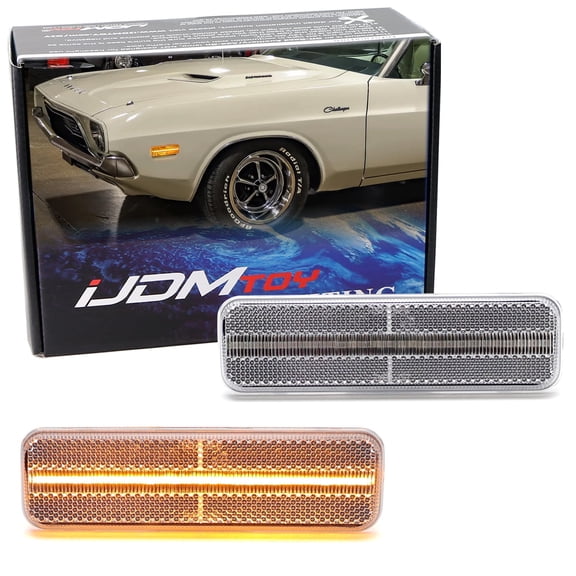 Semi-Clear Lens 36-SMD Amber Full LED Front Bumper Side Marker Light Kit For Dodge 70s Charger Challenger Dart Coronet W/D Pickup Truck, Replace OEM Amber Front Sidemarkers