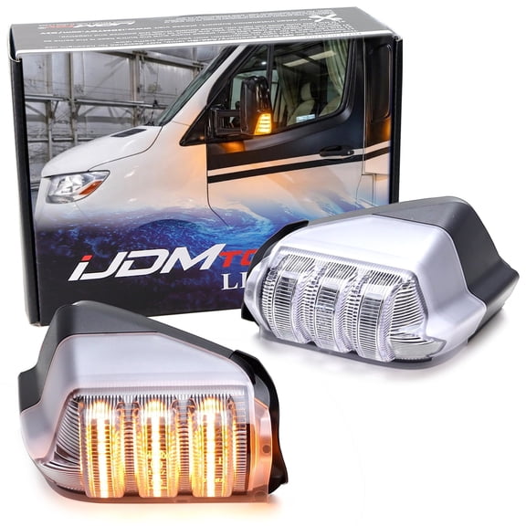 Semi-Clear Lens Amber 3-Row Full LED Sequential Blink Side Mirror Turn Signal Indicator Light Assembly Kit For Mercedes 2006-2021 W906 Sprinter, Dodge Sprinter, VW Crafter