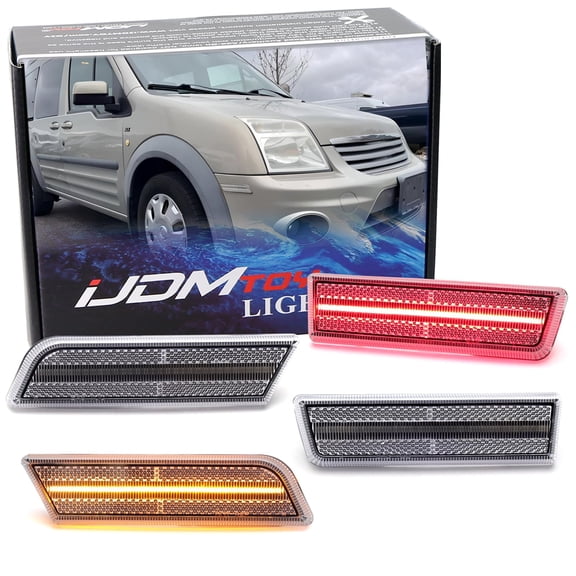 Semi-Clear Lens Amber Front & Red Rear Full LED Side Marker Light Kit For Ford 2010-2013 Transit Connect Compact Panel Van
