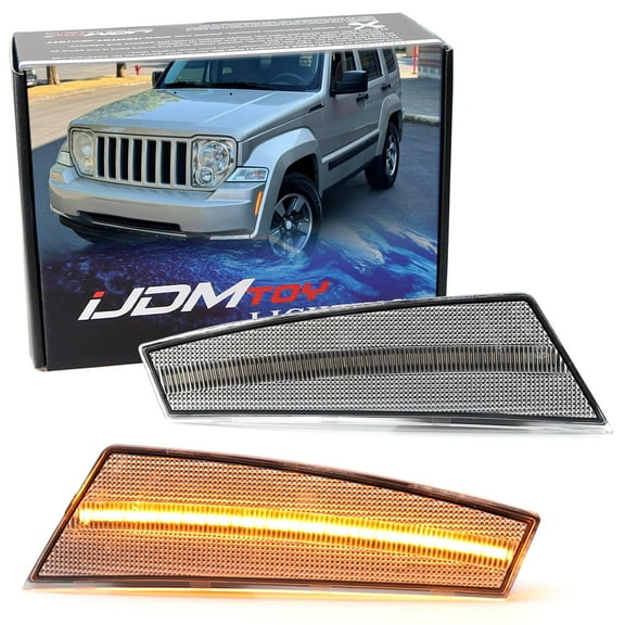 Semi-Clear Lens Amber Full LED Strip Bumper Side Marker Light Kit For Jeep 2008-2012 Gen2 Liberty