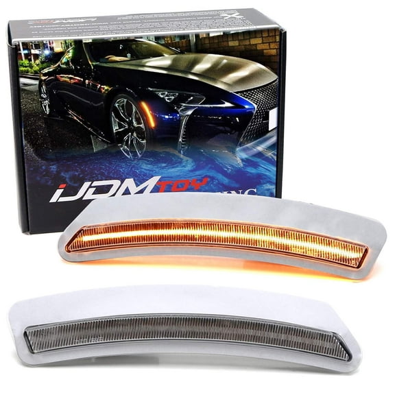 Semi-Clear Lens Amber Full LED Strip Wheelarch Bumper Reflector Replace Side Marker Light Kit For 2018-up Lexus LC500, Replace OEM Amber Front Reflectors