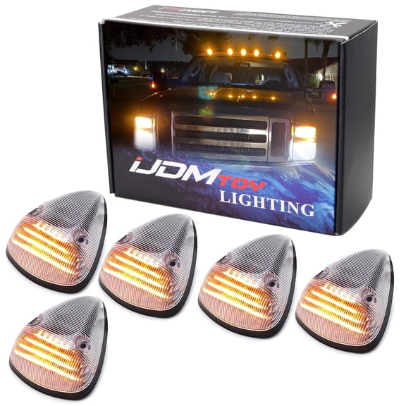 Semi-Clear Lens Amber LED Cab Roof Clearance Marker Lamps For Truck SUV 4x4, 5-Piece Rooftop Running Light Set w/Built-In LEDs