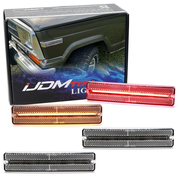 Semi-Clear Lens Amber/Red Full LED Front/Rear Side Marker Light Kit For Jeep 1984-1991 Grand Wagoneer, Powered by Total 180-SMD LED, Replace OEM Amber/Red Sidemarker Lamps