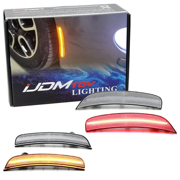 Semi-Clear Lens Amber/Red Full LED Wheel Arch Side Marker Light Kit For 2012-2019 Fiat 500 Abarth/GQ Models, Powered by Total 180-SMD LED, Replace OEM Sidemarker Lamps