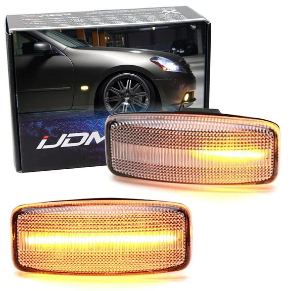 Semi-Clear Lens Amber Sequential Blink LED Fender Side Marker Turn Signal Lights For Infiniti 2006-2007 M35 M45, Powered by 20-SMD LED w/ Dynamic Blinking