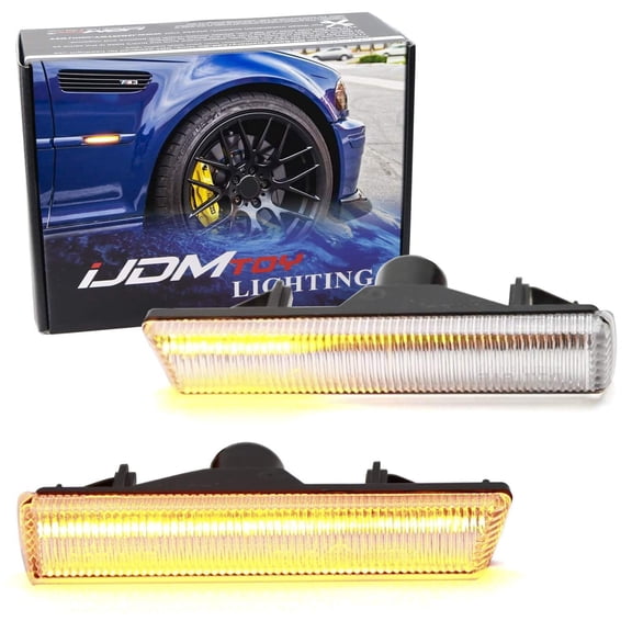 Semi-Clear Lens Fender Amber Full LED Sequential Blink Side Marker Turn Signal Indicator Lights For BMW 2001-2006 E46 M3 Coupe/Convertible, 1995-2001 E38 7 Series