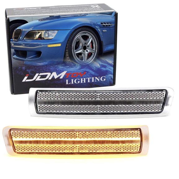 Semi-Clear Lens Front Bumper Amber Full LED Strip Side Marker Lights For 1996-2002 BMW Z3 Roadster Convertible, Z3-M Coupe