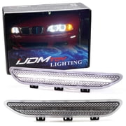 Semi-Clear Lens White Full LED Strip Bumper Reflector Replace Side Marker Light Kit For BMW E46 2004-2006 LCI/Facelift 325CI 330CI 2-Door, Replace OEM Amber Front Reflex