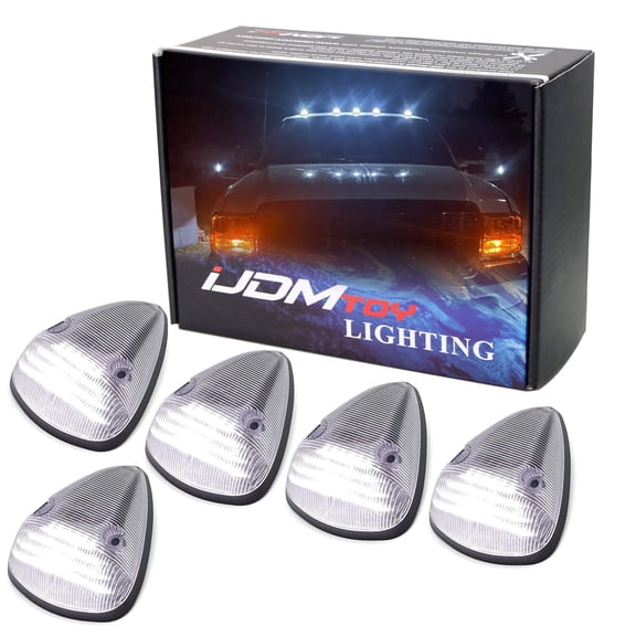 Semi-Clear Lens Xenon White LED Cab Roof Clearance Marker Lamps For Truck SUV 4x4, 5-Piece Rooftop Running Light Set w/Built-In LEDs