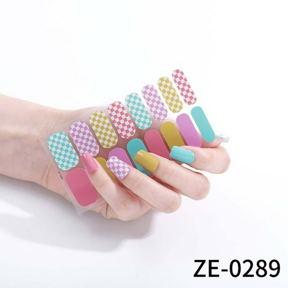 Semi Cured Gel Nail Strips | 16 Gel Nail Stickers | Gel Nail Stickers with UV Light Required | Salon Quality, Easy Application and Removal, Clearance (Opaque Pink Blue Purple Yellow Ombre)