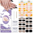 thumbnail image 1 of DUKASOU 56Pcs Gel Nail Polish Strips, Semi Cured Finger Gel Nail Strips, Long Lasting Salon Full Nail Wraps, UV Nail Art Stickers for Adult, Leopard Print and Colorful Lines, 1 of 8