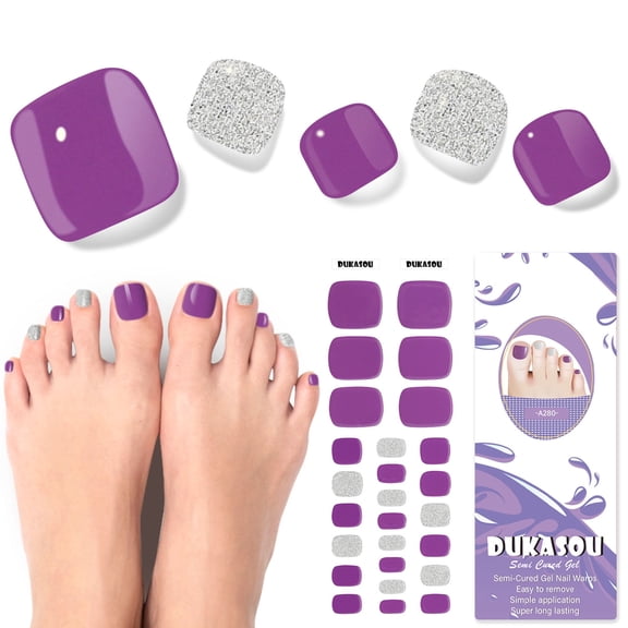 DUKASOU Toenail Stickers-Semi Cured Gel Toenail Strips-Violet, Long Lasting DIY Salon Nail Art Stickers Kit for Adults, 26 Count