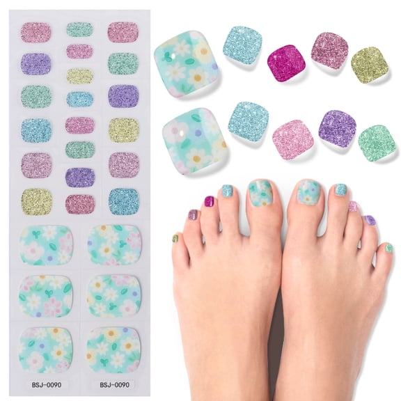 DUKASOU Toenail Stickers-Semi Cured Gel Toenail Strips-Summer Swimming Pool, Long Lasting DIY Salon Nail Art Stickers Kit for Adults, 26 Count