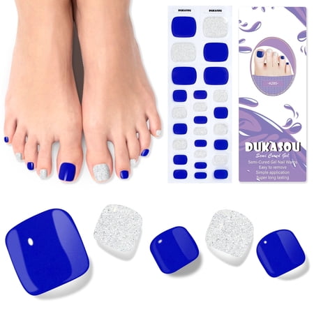 DUKASOU Toenail Stickers-Semi Cured Gel Toenail Strips-Navy Blue, Long Lasting DIY Salon Nail Art Stickers Kit for Adults, 26 Count