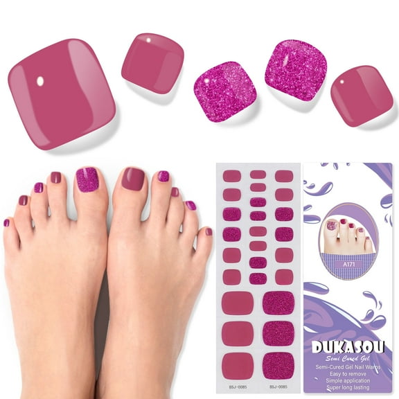 DUKASOU Toenail Stickers-Semi Cured Gel Toenail Strips-Hibiscus Flower, Long Lasting DIY Salon Nail Art Stickers Kit for Adults, 26 Count