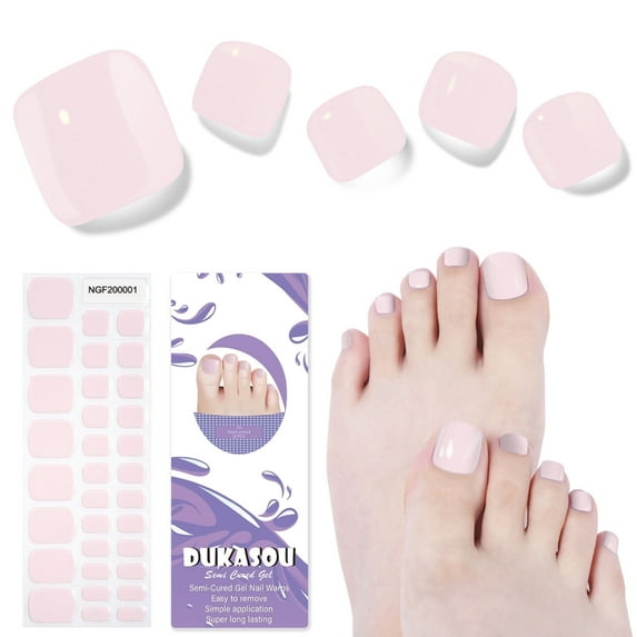 DUKASOU Nail Strips-Semi Cured Gel Toenail Strips (32Pcs), Salon DIY Solid Color Toenail Stickers, Long Lasting Nail Art Stickers Kit for Adults, Peach Orchard