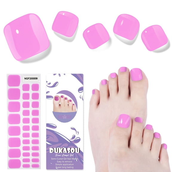 DUKASOU Nail Strips-Semi Cured Gel Toenail Strips (32Pcs), Salon DIY Solid Color Toenail Stickers, Long Lasting Nail Art Stickers Kit for Adults, Plum Jam