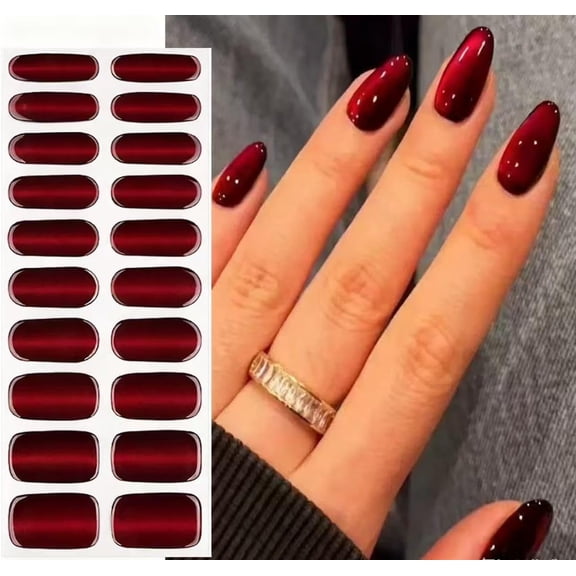 Semi Cured Gel Nail Strips Black Red Gradient Cat Eye Gel Nail Wraps Gift for Women UV Light RequiredNail Art Stickers Pegatinas Uas Nail Decals Nails Sticker