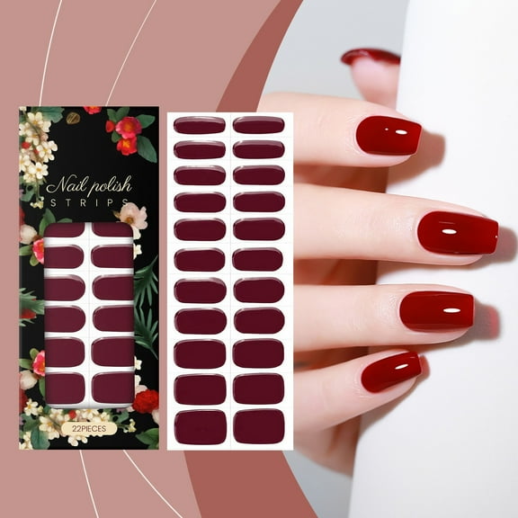 Semi Cured Gel Nail Strips (Burgundy Red), 22 Pcs Gel Nail Wraps, Stickers, UV Light Required, Salon Quality, Long Lasting, Gifts Stocking Stuffers for Women