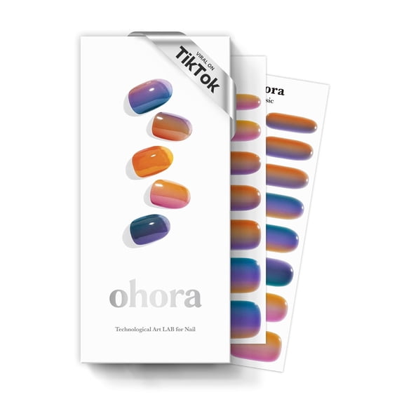 Semi Cured Gel Nail Strips (N Gradient) - Blue, Ombre, Works with Any UV/LED Lamps, Salon-Quality, Long Lasting, Easy to Apply & Remove - Includes 2 Prep Pads, Nail File & Wooden Stick