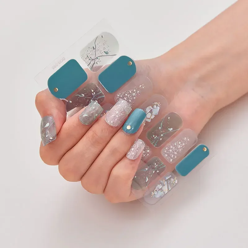 Semi Cured Gel Nails Art Stickers Fashion Solid Color Manicure Decal UV LED Lamp Need Gel Nail Decals Nail Sticker Decoration