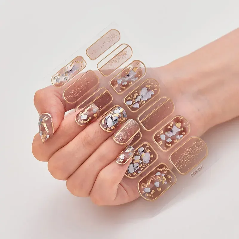 Semi Cured Gel Nails Art Stickers Fashion Solid Color Manicure Decal UV LED Lamp Need Gel Nail Decals Nail Sticker Decoration