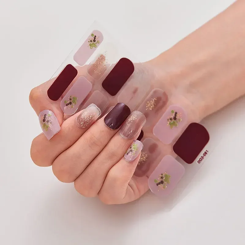 Semi Cured Gel Nails Art Stickers Fashion Solid Color Manicure Decal UV LED Lamp Need Gel Nail Decals Nail Sticker Decoration