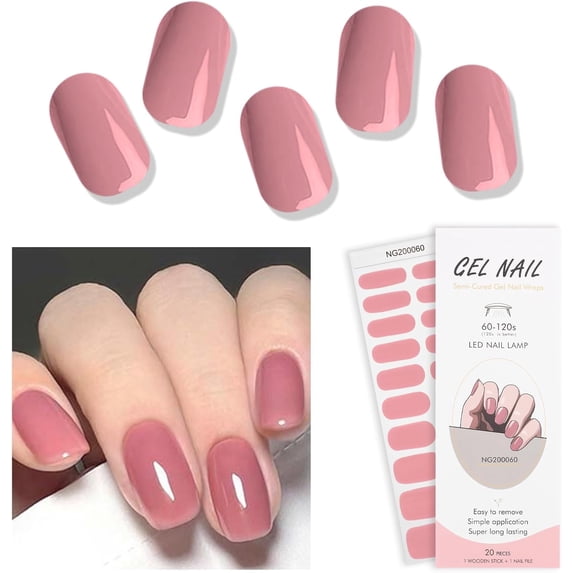 Semi Cured Gel Nails Strips, 20 PCS Gel Nail Stickers, Nail Polish Strips, Gel Nail Wraps UV for Home Nails DIY, Salon Quality & Easy to Use
