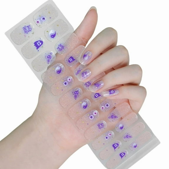 Semi Cured Nails Polish Wraps Halloween Nails Stickers Glow in the Dark Gels Nails Strips Nails Art Decoration