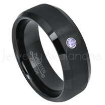 Semi-Dome Black Tungsten Ring - 0.07ct Solitaire Tanzanite Ring - Personalized Tungsten Wedding Ring - Custom Made December Birthstone Ring TN697BS