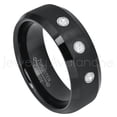 thumbnail image 1 of Semi-Dome Black Tungsten Ring - 0.21ctw Diamond 3-stone Band - Personalized Tungsten Wedding Ring - Custom Made April Birthstone Ring TN697BS, 1 of 1