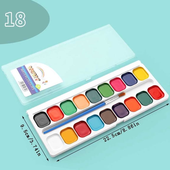Semi-Dry Solid Watercolor Paint Set, 18 Colors, Washable Pigments for Painting, Art Supplies for Classroom or Home Use, Non-Toxic and Easy to Clean