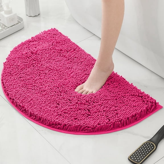 MK Gdledy Half Round Bath Mat Bathroom Rugs Semicircle Chenille Bath Rugs Water Absorbent Floor Mats for Kids Washable Bathroom Shower Mat Area Rugs,16"×24"