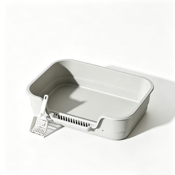Semi-Enclosed Anti-Splash Cat Litter Box, ,Kitten Toilet with Litter Sifting Scoop, Open Top Anti-Splashing Cats Litter Pan for Indoor Kittens & Adult Cats - 17x11x5 inches