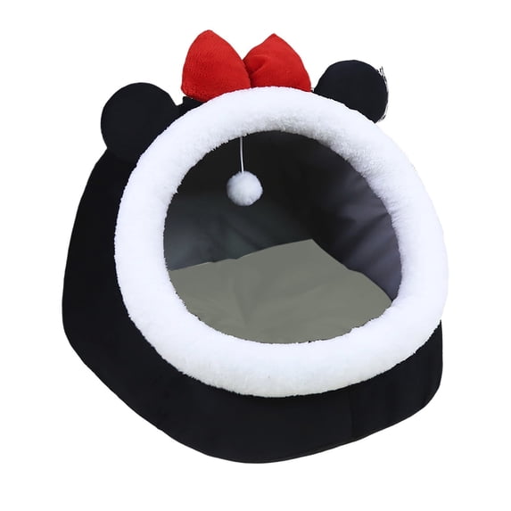 Semi Enclosed Cat Dog Cave Bed - Soft Comfortable Pet Bed with Plush Ball and Washable Detachable Mat, Indoor Covered Pet Bed for Kittens Puppies Small Pets Rest