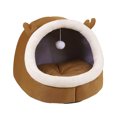 thumbnail image 1 of Semi Enclosed Cat Dog Cave Bed - Soft Comfortable Pet Bed with Plush Ball and Washable Detachable Mat, Indoor Covered Pet Bed for Kittens Puppies Small Pets Rest, 1 of 6